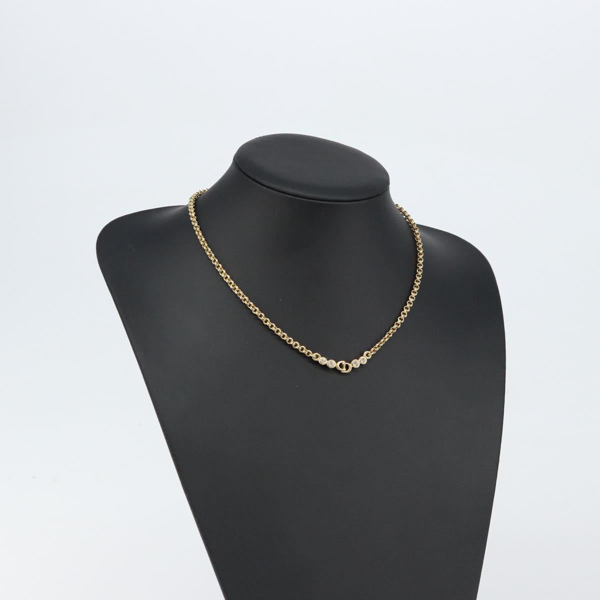 Christian Dior Rhinestone CD logo Necklace metal Gold Tone Auth 146055