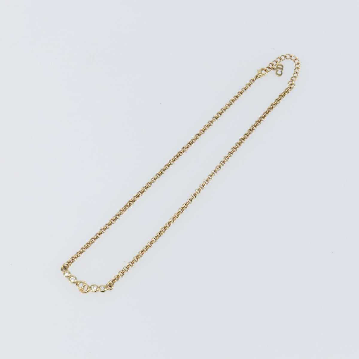 Christian Dior Rhinestone CD logo Necklace metal Gold Tone Auth 146055