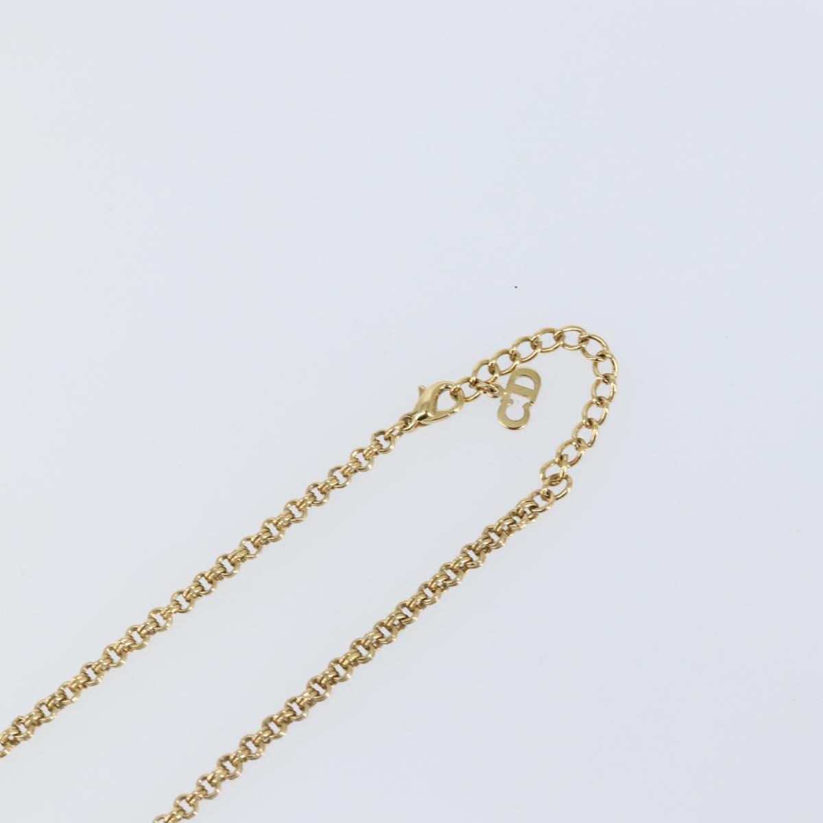 Christian Dior Rhinestone CD logo Necklace metal Gold Tone Auth 146055