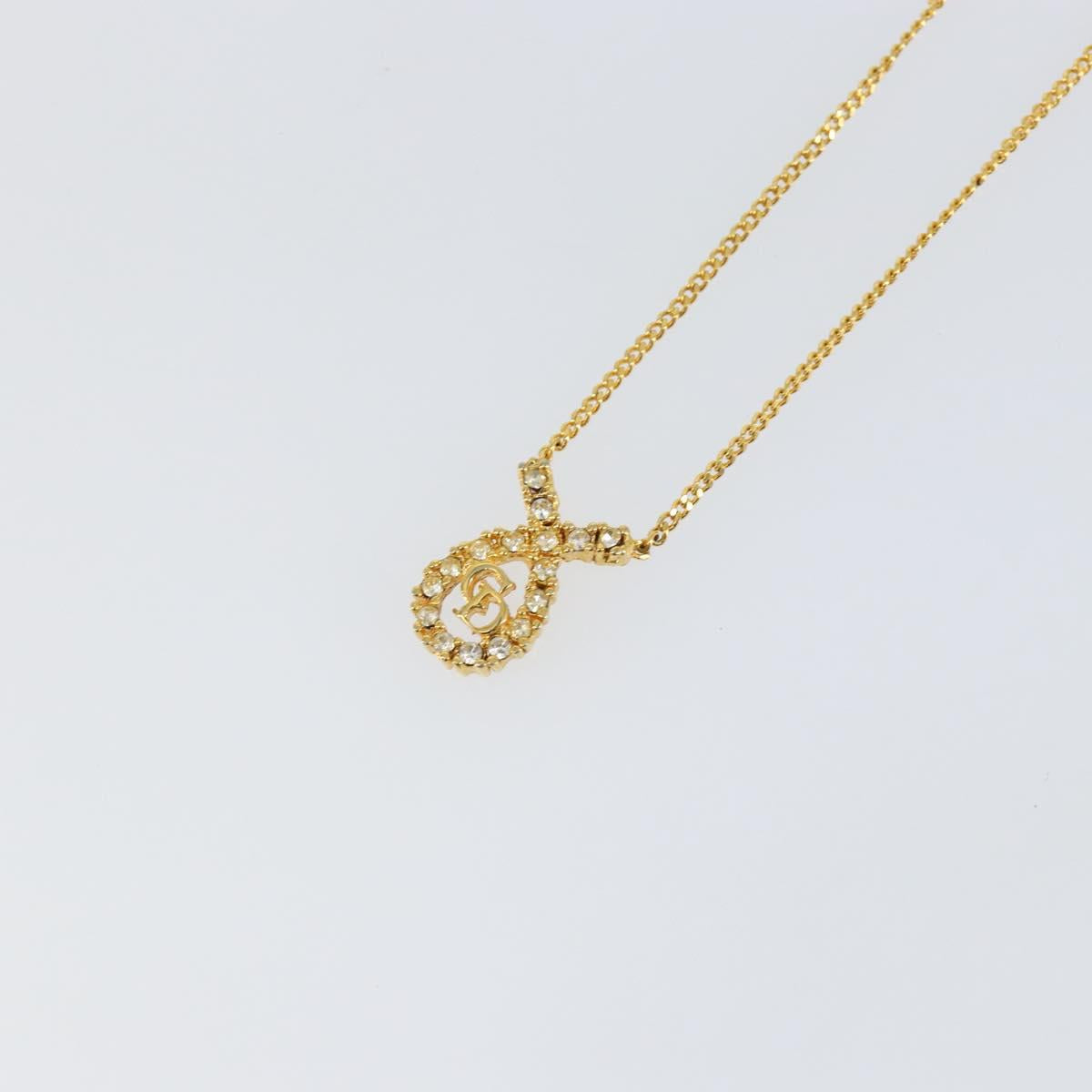 Christian Dior Rhinestone Teardrop CD logo Necklace metal Gold Tone Auth 146057
