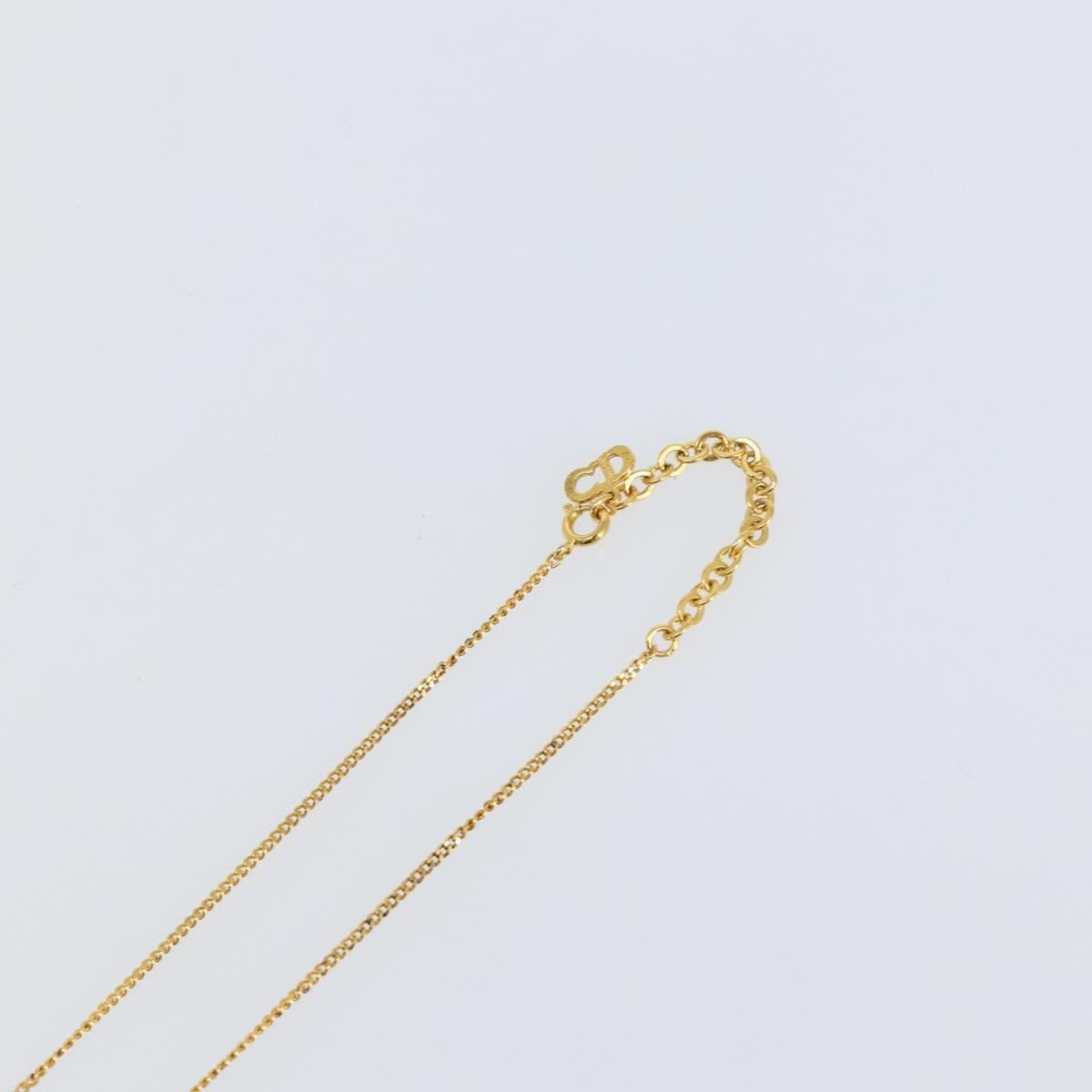 Christian Dior Rhinestone Teardrop CD logo Necklace metal Gold Tone Auth 146057