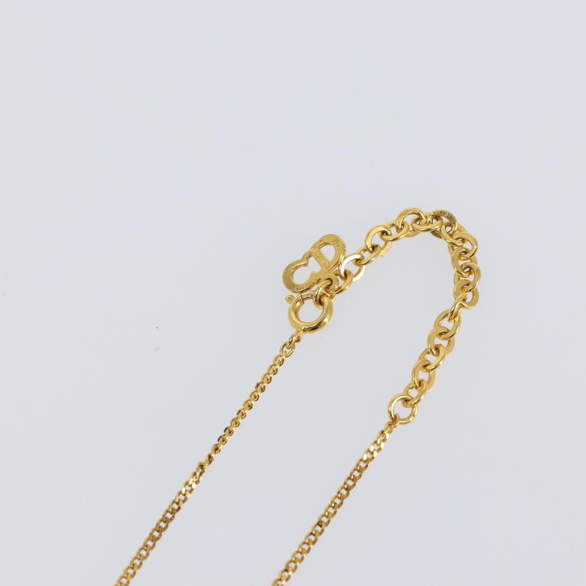 Christian Dior Rhinestone Teardrop CD logo Necklace metal Gold Tone Auth 146057