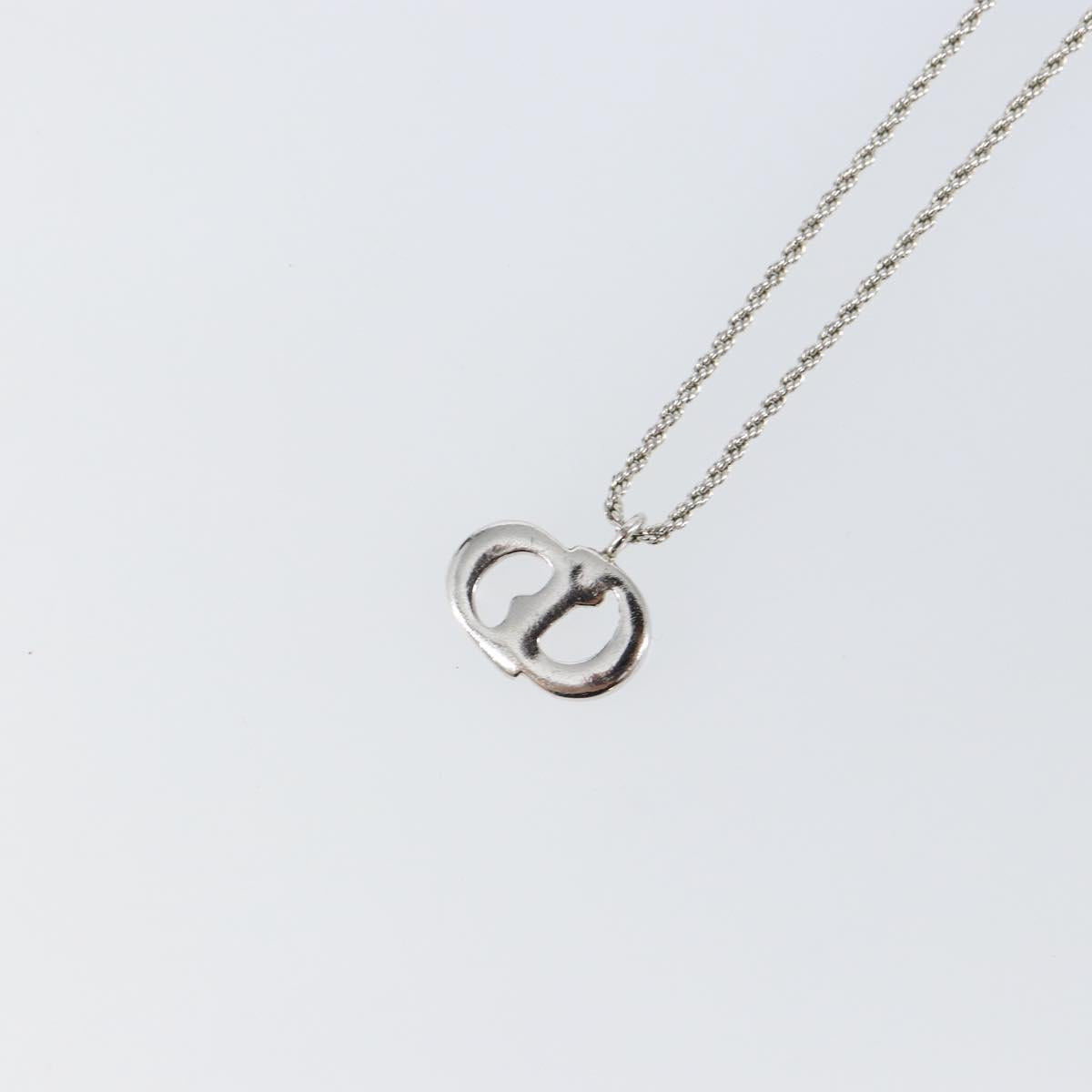 Christian Dior CD Logo Necklace metal Silver tone Auth 146061