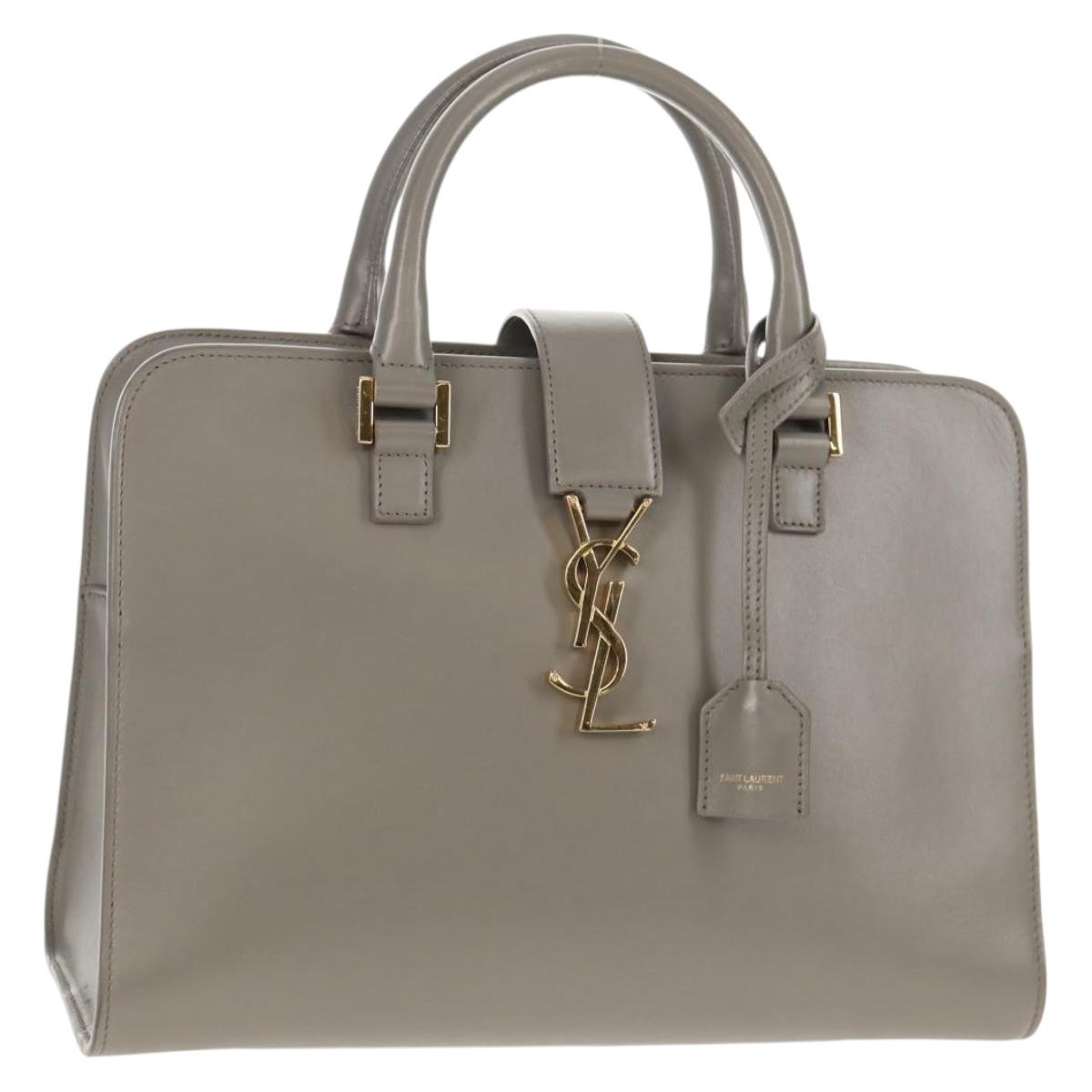 SAINT LAURENT Cabas Hand Bag Leather Gray Gold Auth 146066M