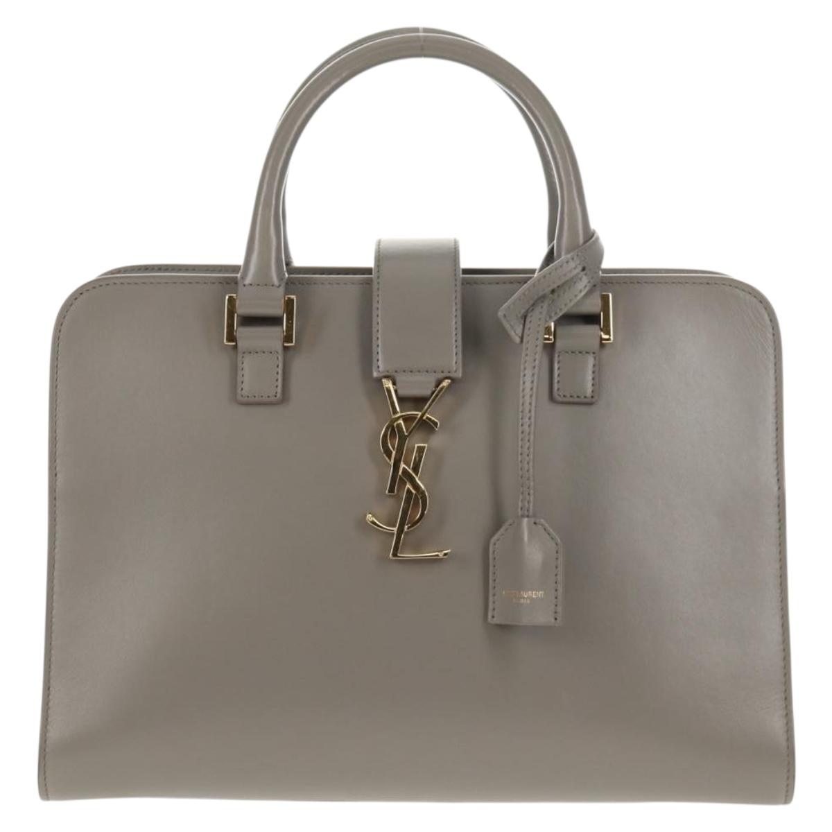 SAINT LAURENT Cabas Hand Bag Leather Gray Gold Auth 146066M