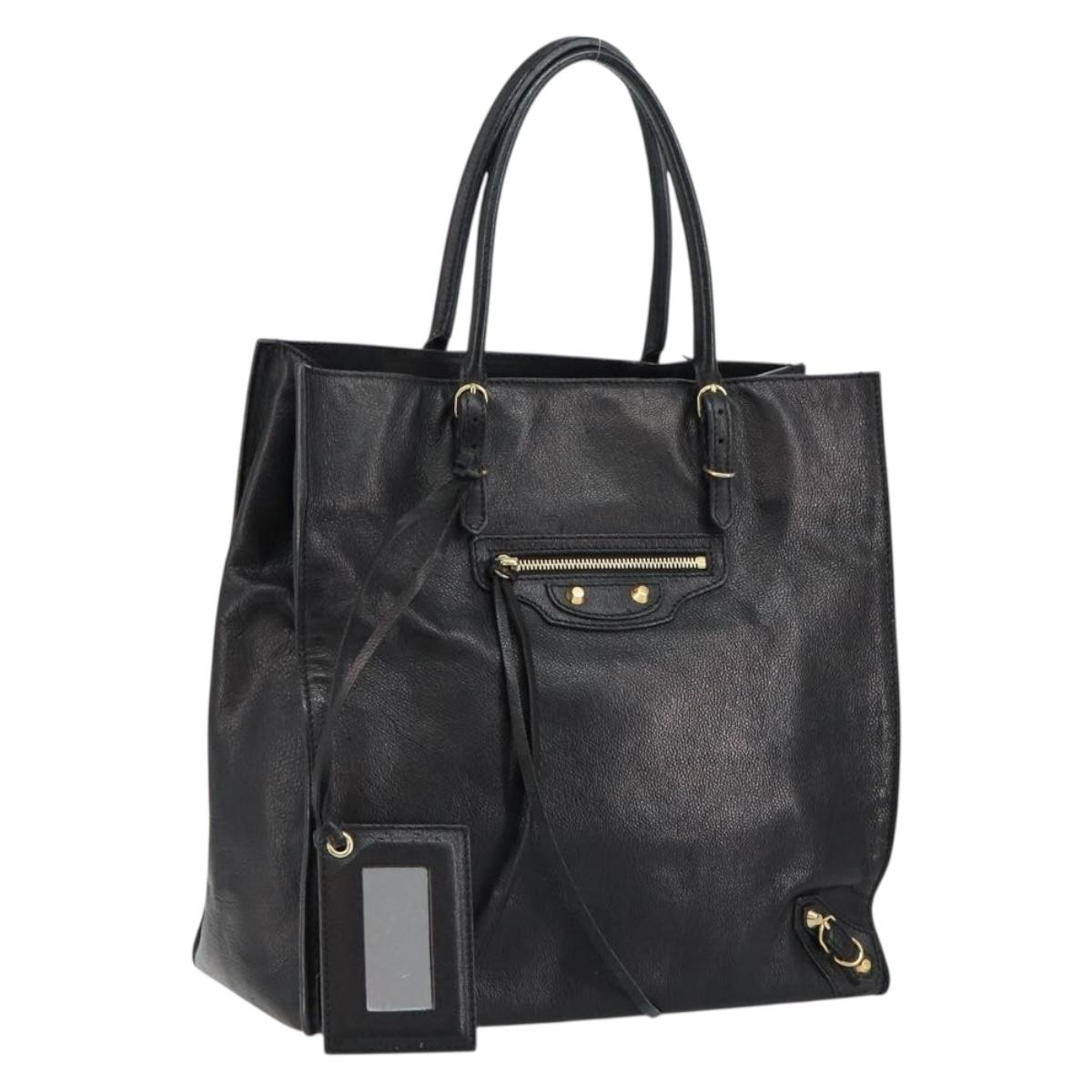 BALENCIAGA The Paper A5 Tote Bag Leather Black Gold 255412 Auth 146068
