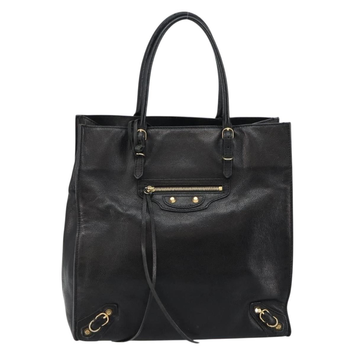 BALENCIAGA The Paper A5 Tote Bag Leather Black Gold 255412 Auth 146068