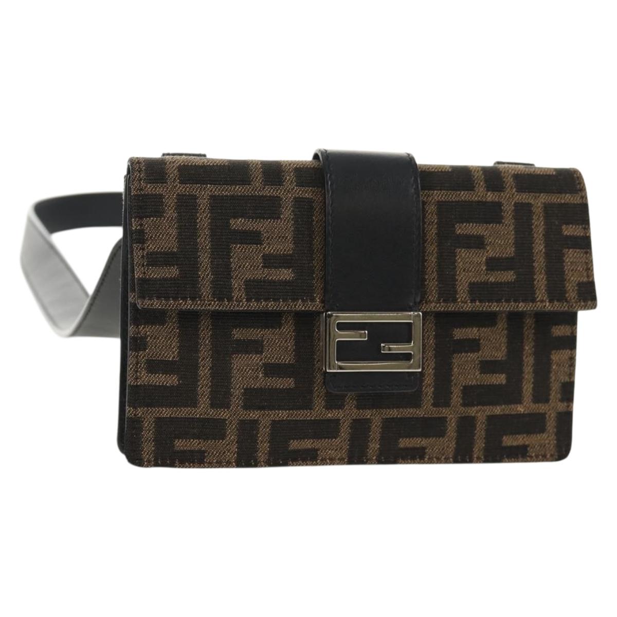 FENDI Zucca Canvas Baguette Shoulder Bag Black Brown Silver Auth 146069M