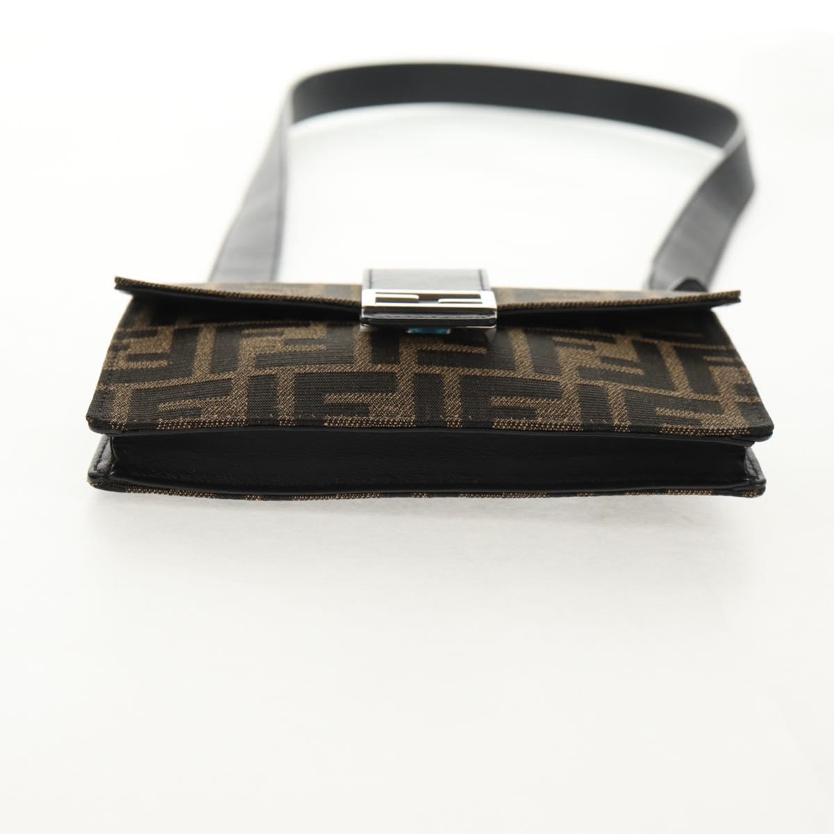 FENDI Zucca Canvas Baguette Shoulder Bag Black Brown Silver Auth 146069M
