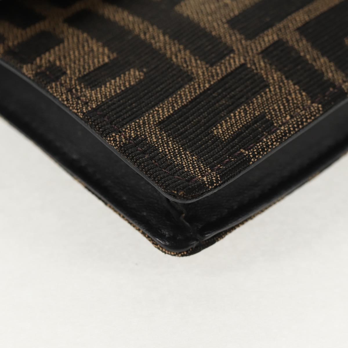 FENDI Zucca Canvas Baguette Shoulder Bag Black Brown Silver Auth 146069M