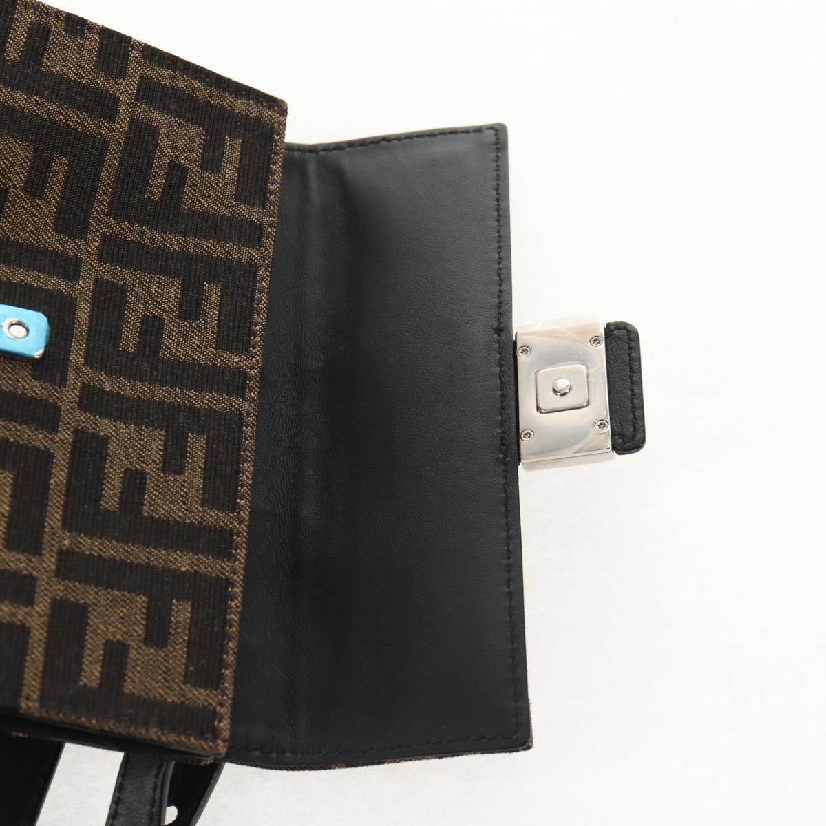 FENDI Zucca Canvas Baguette Shoulder Bag Black Brown Silver Auth 146069M