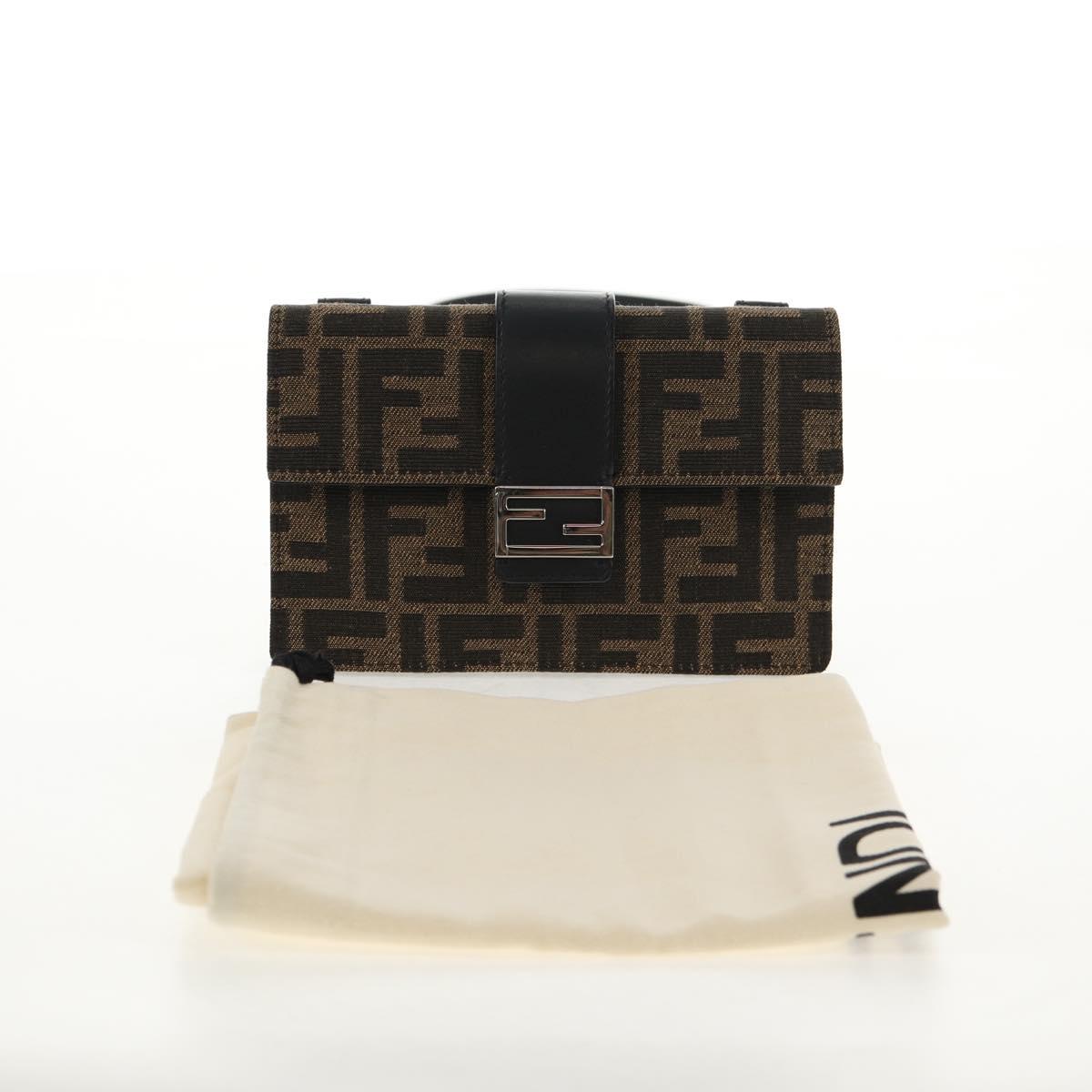 FENDI Zucca Canvas Baguette Shoulder Bag Black Brown Silver Auth 146069M