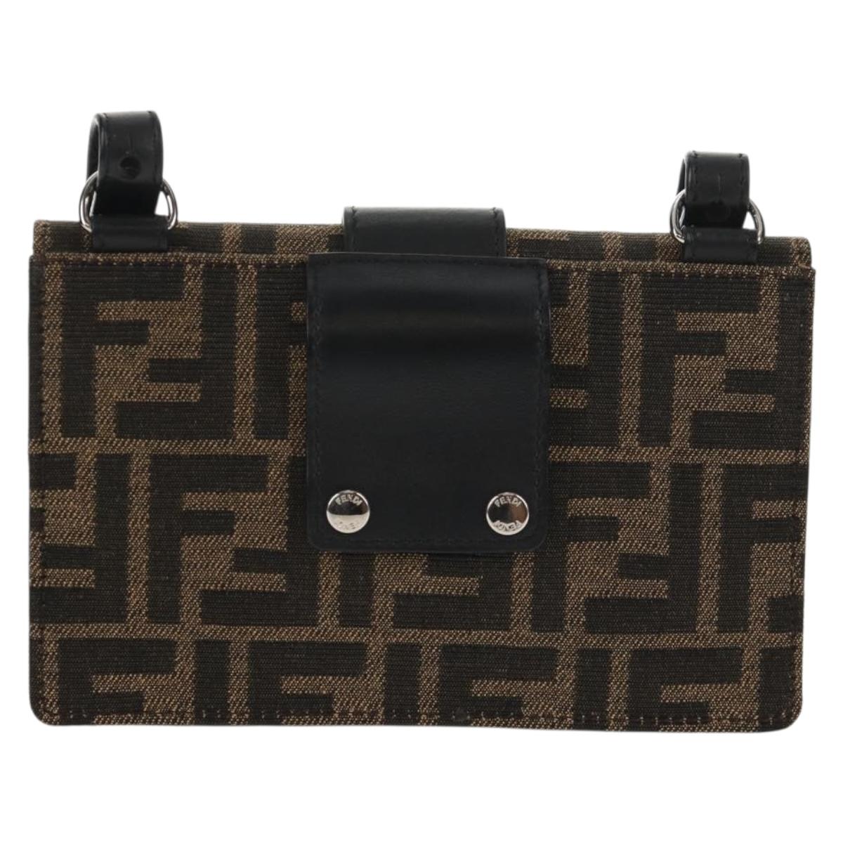 FENDI Zucca Canvas Baguette Shoulder Bag Black Brown Silver Auth 146069M