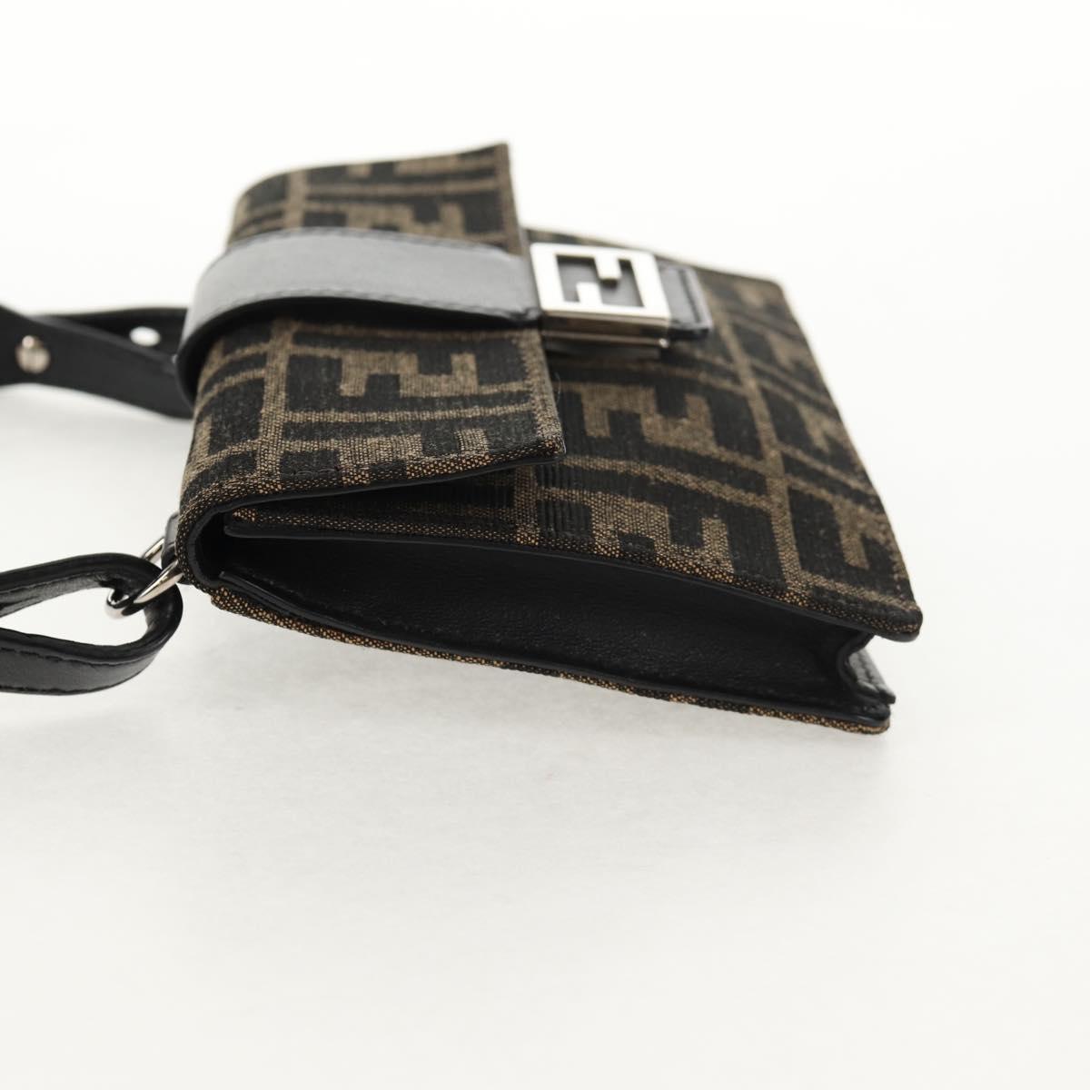 FENDI Zucca Canvas Baguette Shoulder Bag Black Brown Silver Auth 146069M