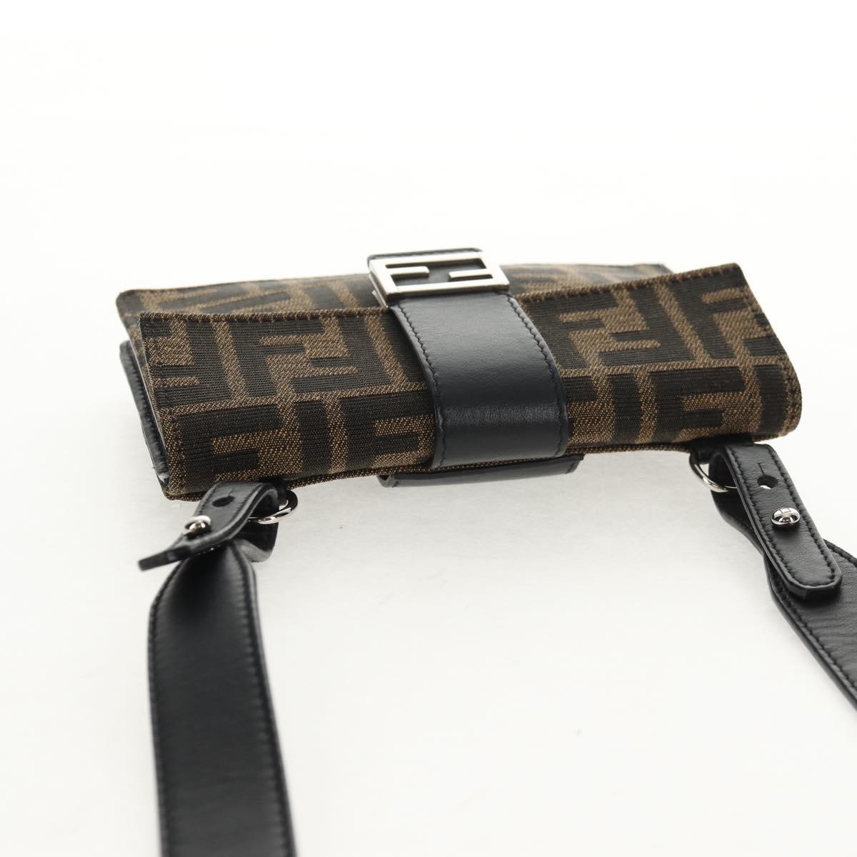 FENDI Zucca Canvas Baguette Shoulder Bag Black Brown Silver Auth 146069M