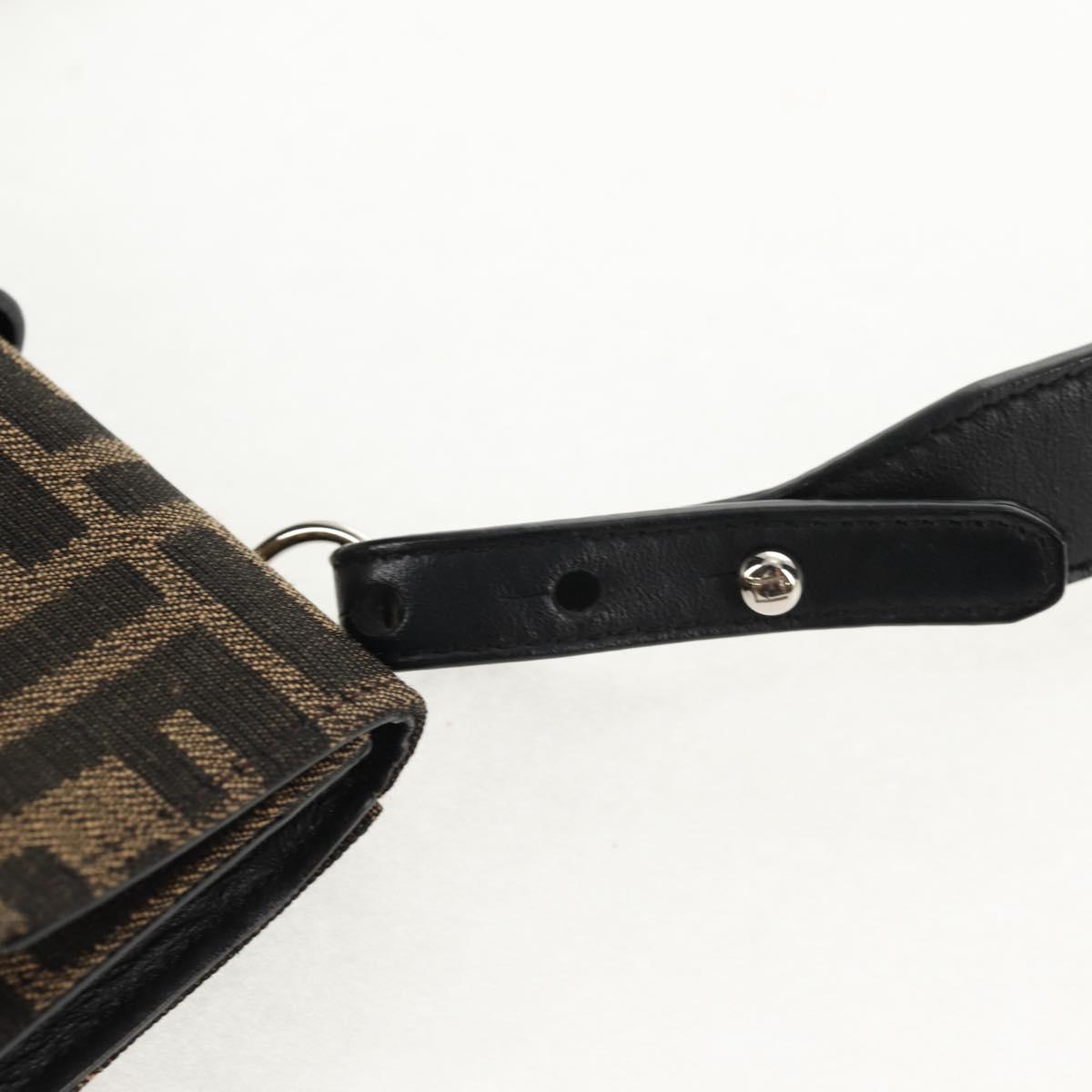 FENDI Zucca Canvas Baguette Shoulder Bag Black Brown Silver Auth 146069M