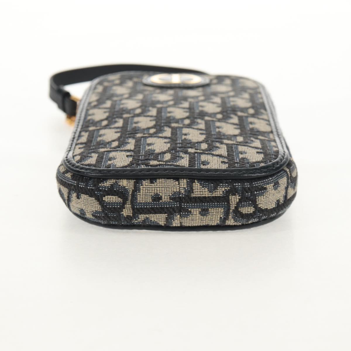 Christian Dior Trotter Canvas Montaigne Chain Bag Navy Gold Auth 146071SAM