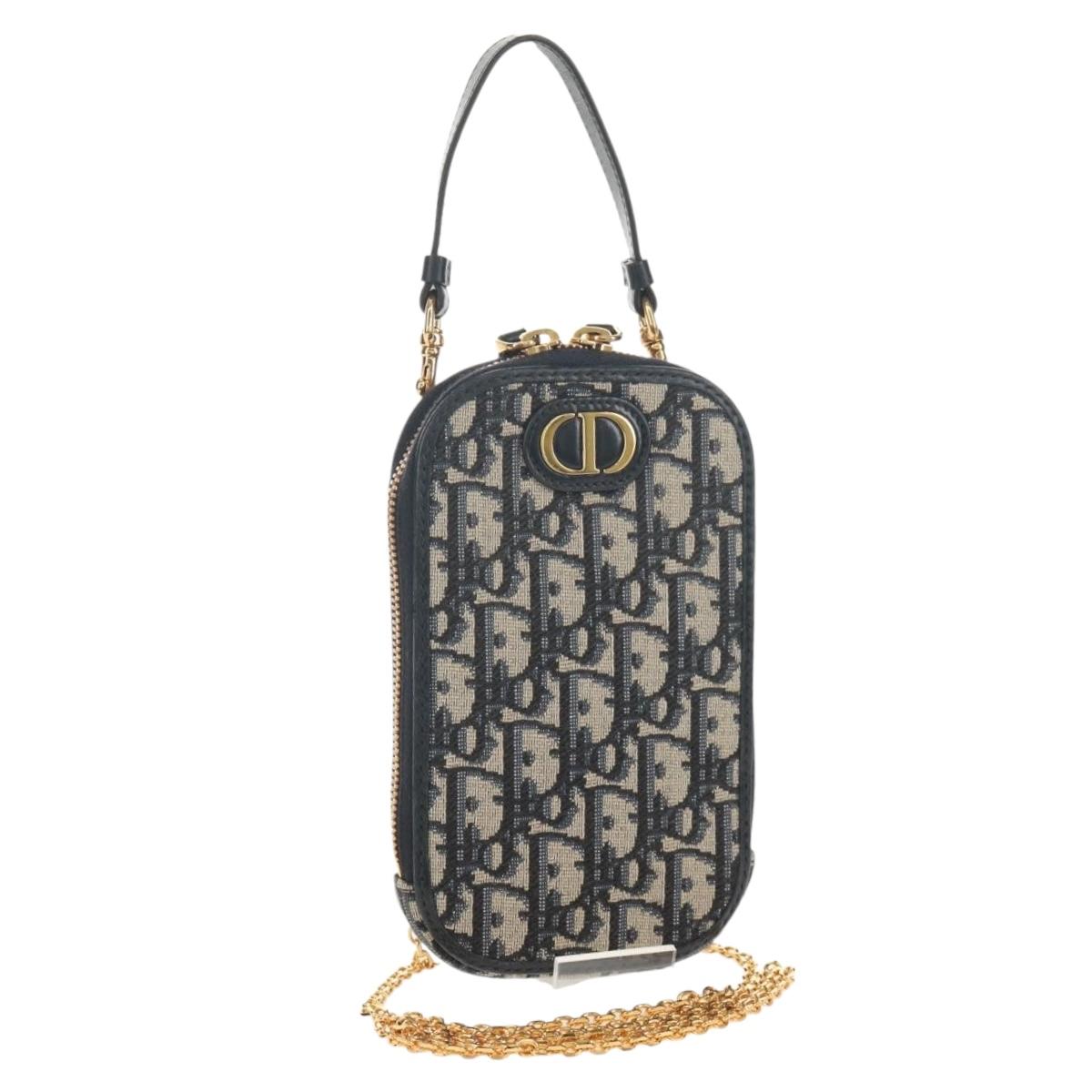 Christian Dior Trotter Canvas Montaigne Chain Bag Navy Gold Auth 146071AM