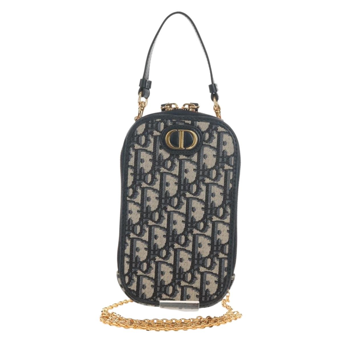 Christian Dior Trotter Canvas Montaigne Chain Bag Navy Gold Auth 146071SAM