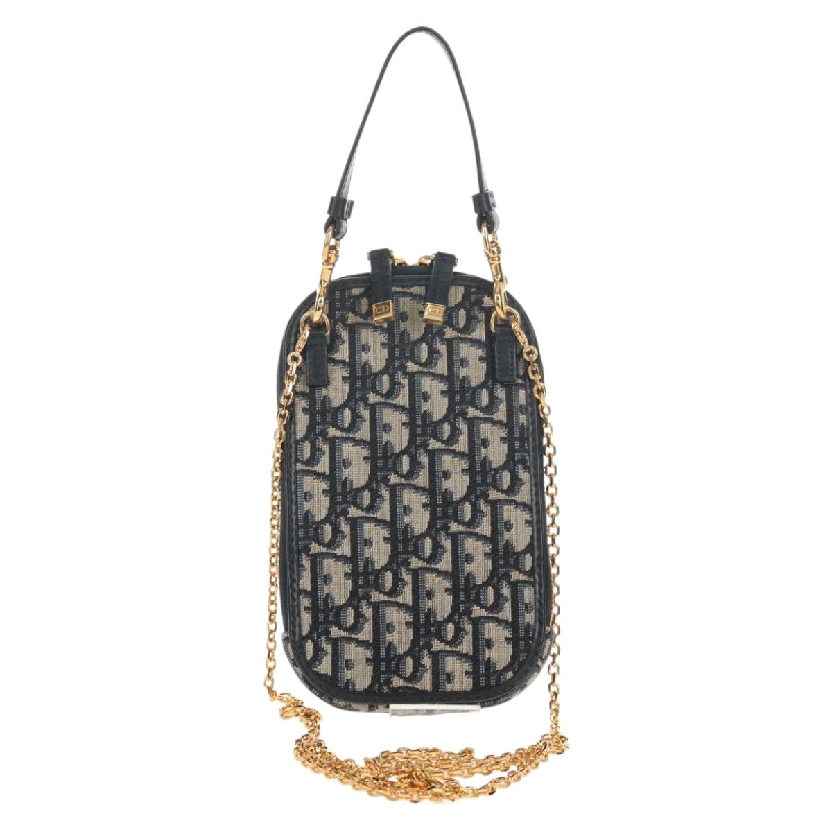Christian Dior Trotter Canvas Montaigne Chain Bag Navy Gold Auth 146071SAM