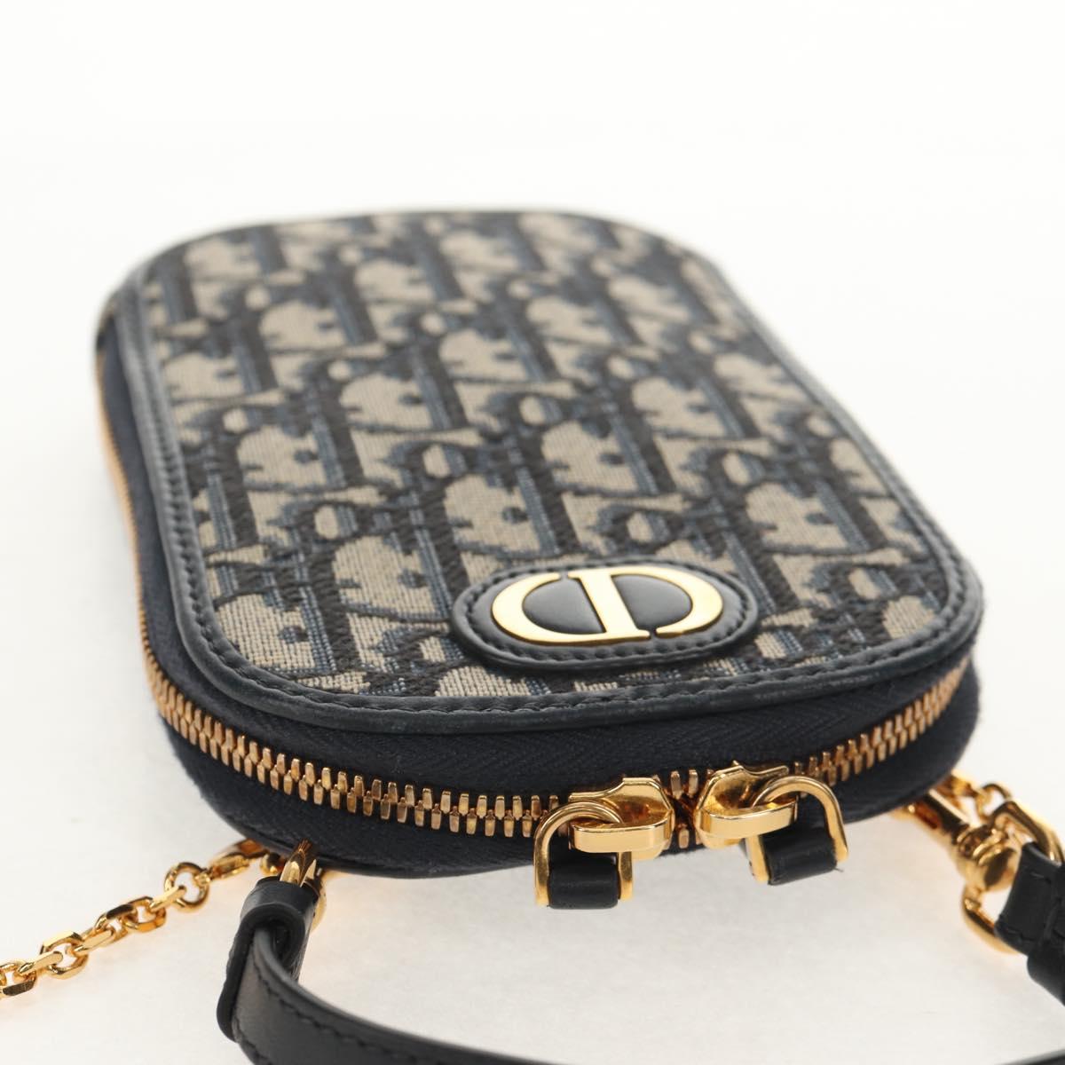 Christian Dior Trotter Canvas Montaigne Chain Bag Navy Gold Auth 146071AM