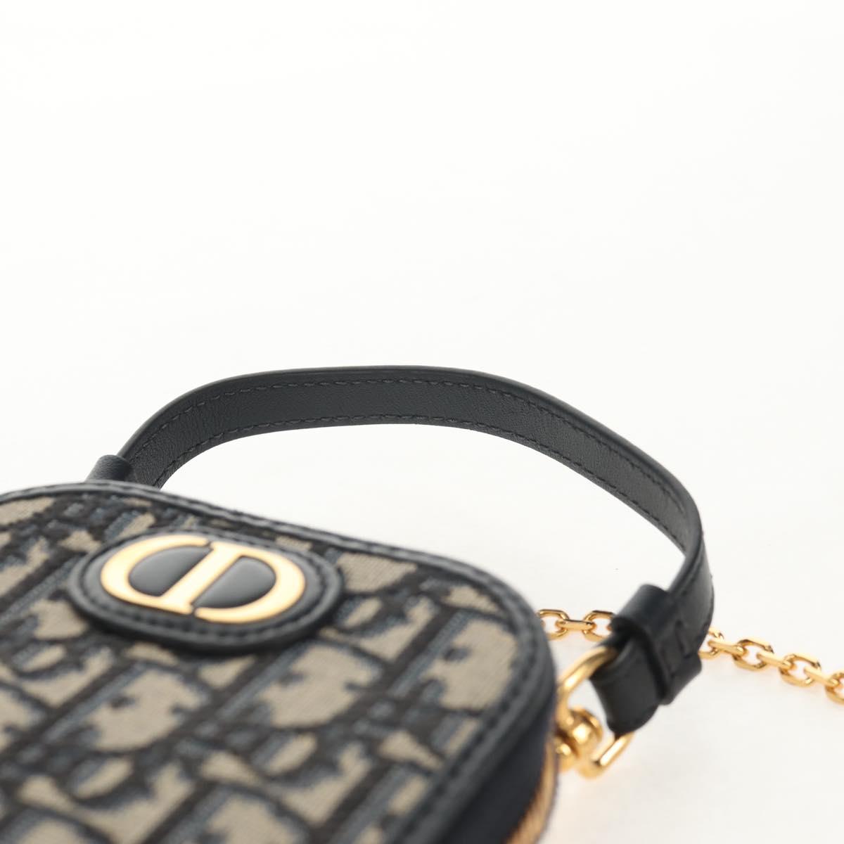 Christian Dior Trotter Canvas Montaigne Chain Bag Navy Gold Auth 146071SAM