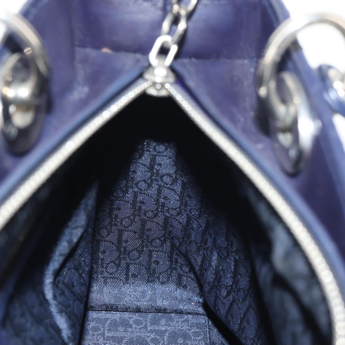 Christian Dior Lady Dior Canage Hand Bag Leather 2way Navy Silver Auth 146073M