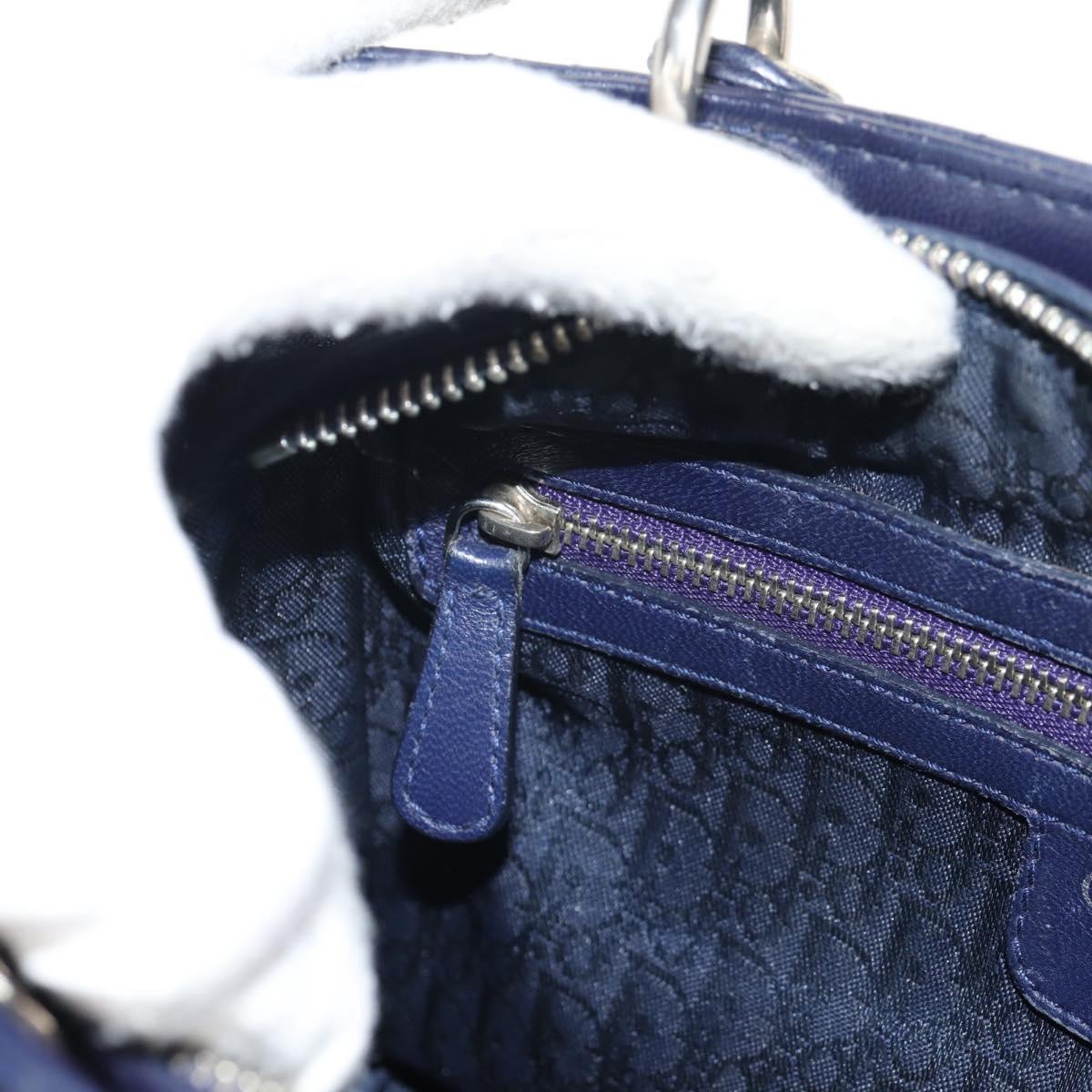 Christian Dior Lady Dior Canage Hand Bag Leather 2way Navy Silver Auth 146073M