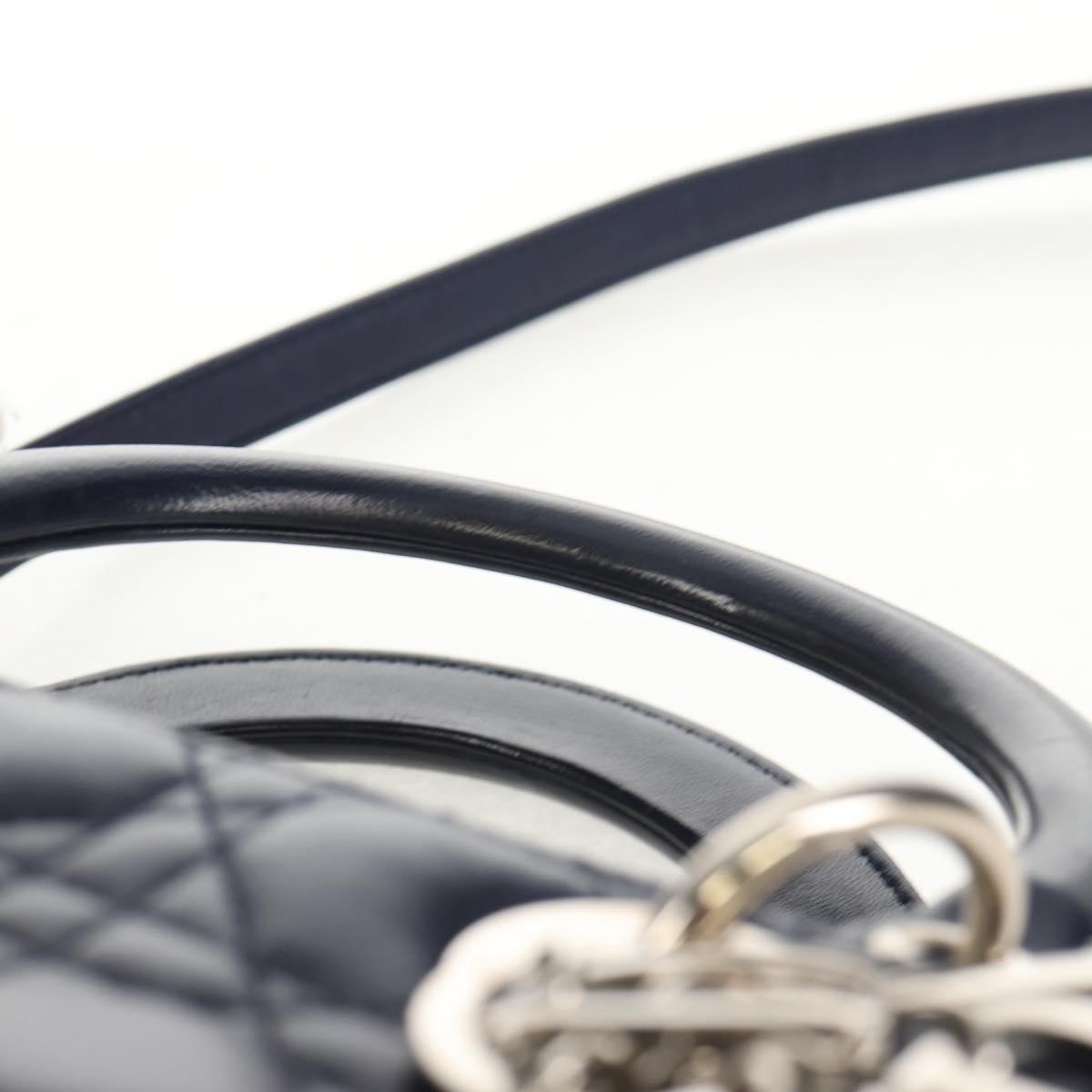Christian Dior Lady Dior Canage Hand Bag Leather 2way Navy Silver Auth 146073M