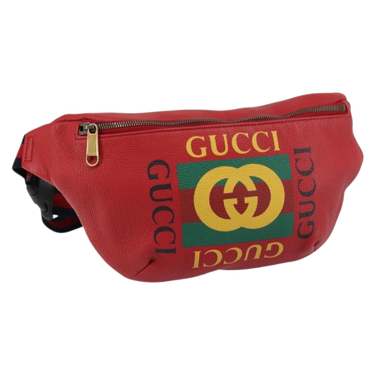 GUCCI Web Sherry Line Body Bag Leather Red 530412 Auth 146075