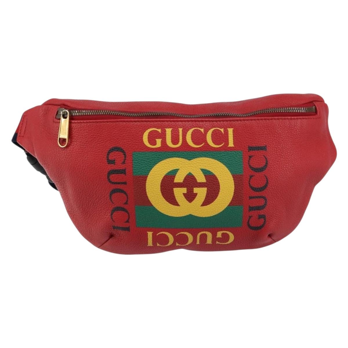 GUCCI Web Sherry Line Body Bag Leather Red 530412 Auth 146075