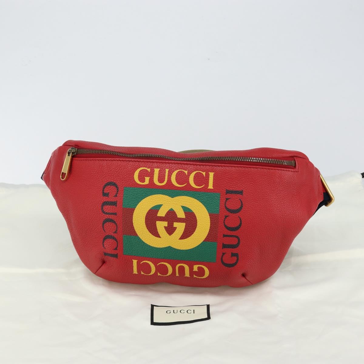 GUCCI Web Sherry Line Body Bag Leather Red 530412 Auth 146075