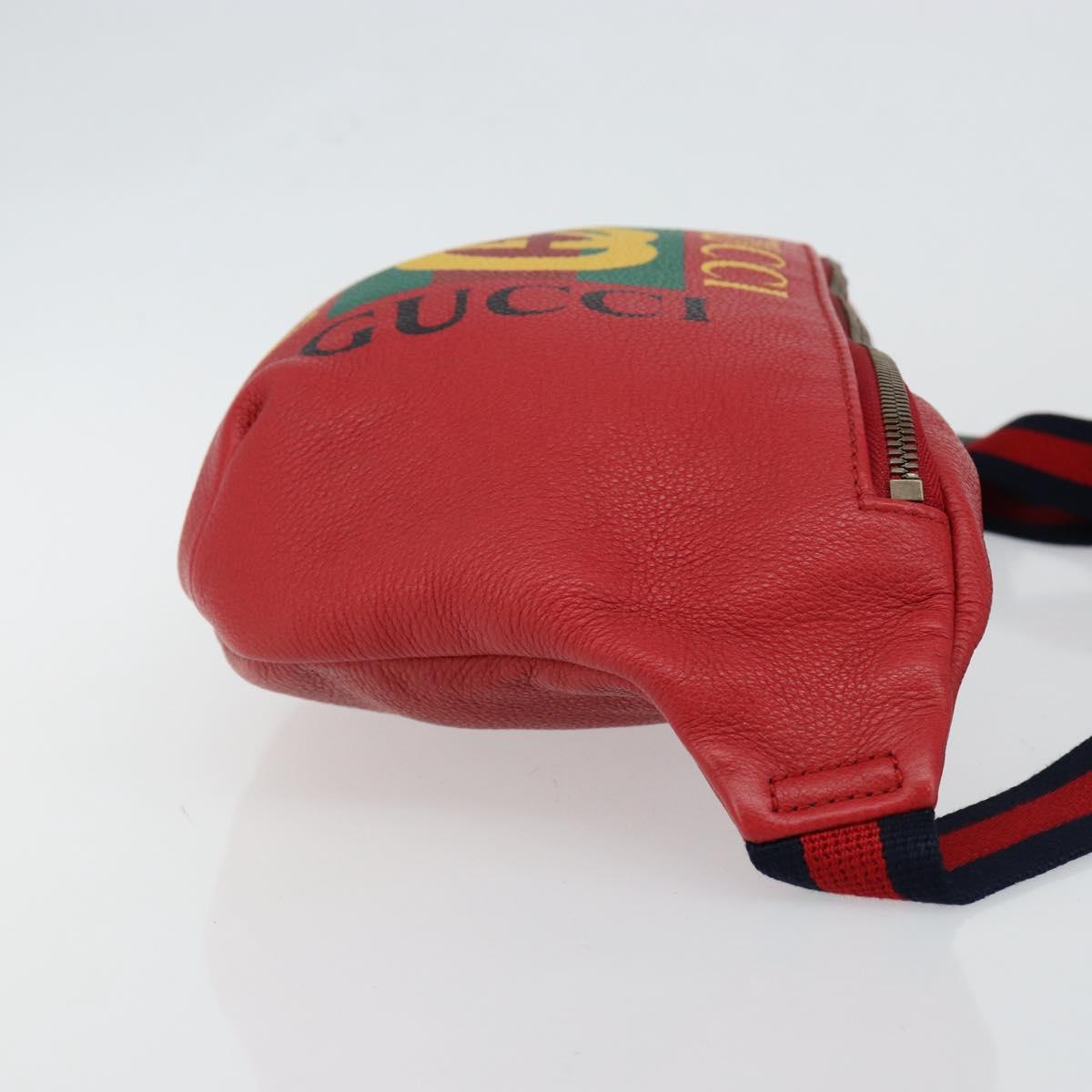 GUCCI Web Sherry Line Body Bag Leather Red 530412 Auth 146075