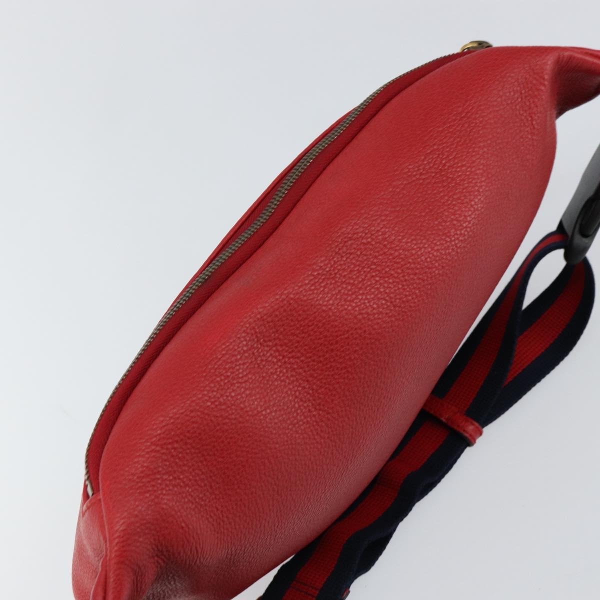 GUCCI Web Sherry Line Body Bag Leather Red 530412 Auth 146075