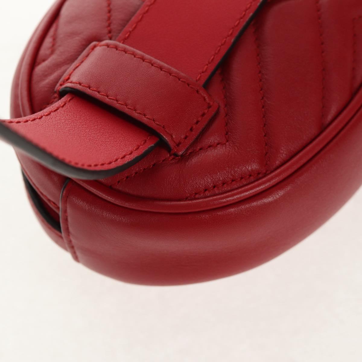 GUCCI GG Marmont Waist Bag Leather Red Gold 476434 Auth 146076V