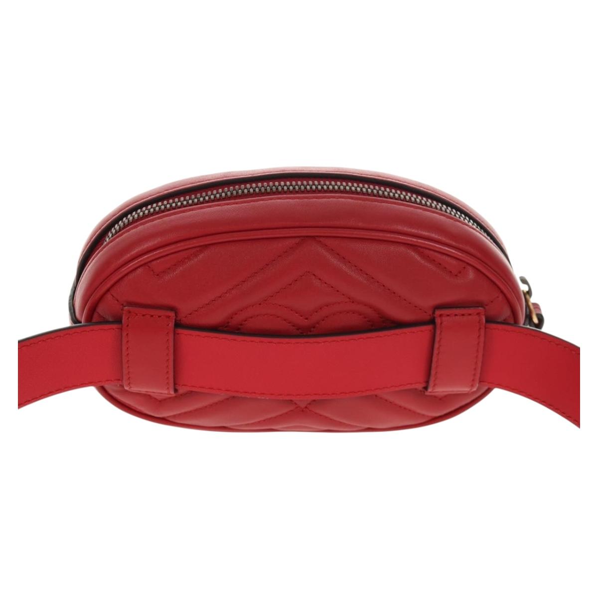 GUCCI GG Marmont Waist Bag Leather Red Gold 476434 Auth 146076V