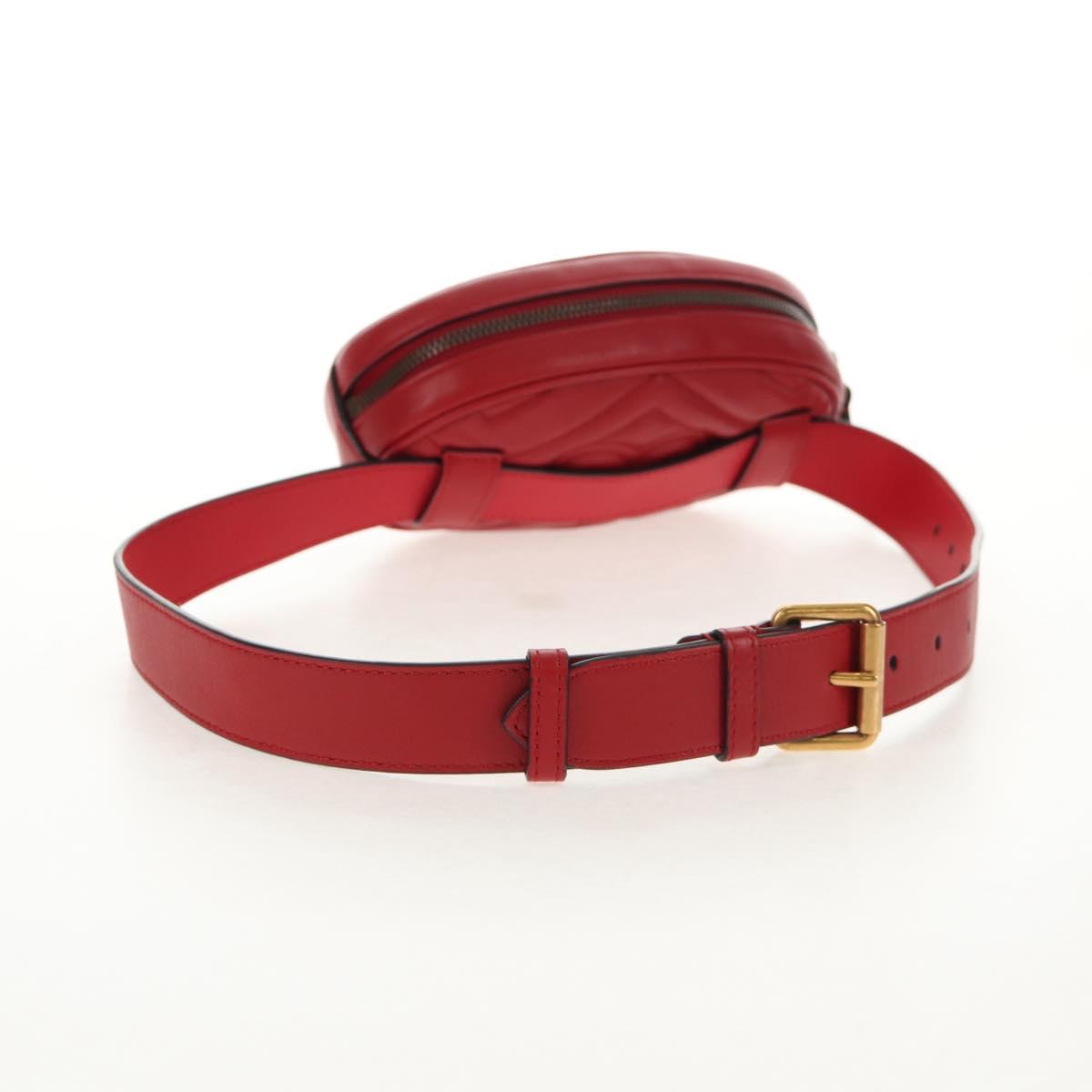 GUCCI GG Marmont Waist Bag Leather Red Gold 476434 Auth 146076V