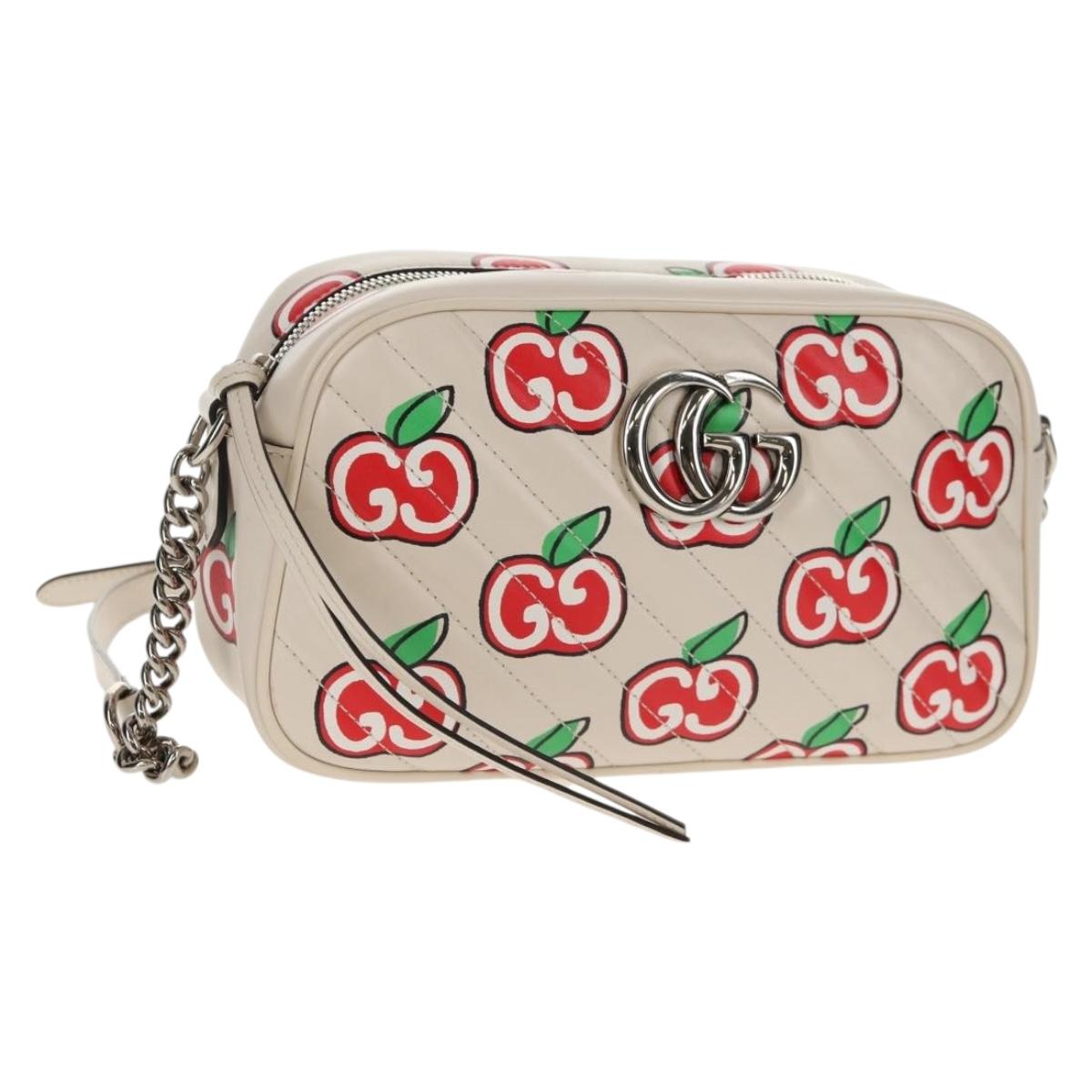 GUCCI GG Marmont Small Camera Chain bag Leather White Silver 447632 Auth 146077M