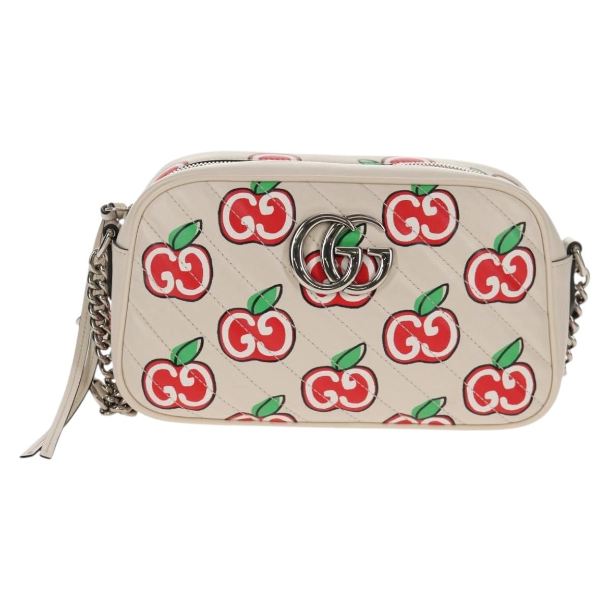 GUCCI GG Marmont Small Camera Chain bag Leather White Silver 447632 Auth 146077M