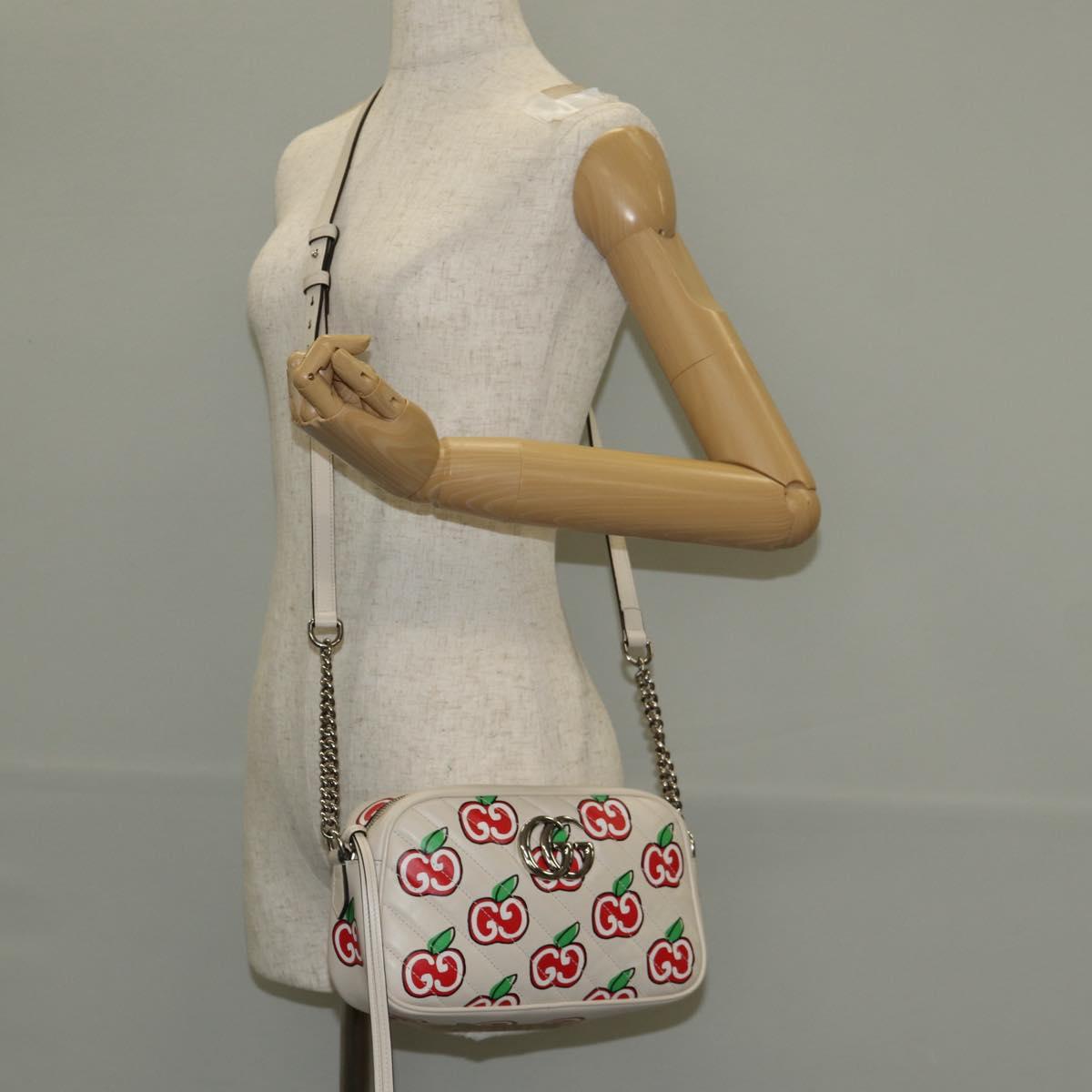 GUCCI GG Marmont Small Camera Chain bag Leather White Silver 447632 Auth 146077M