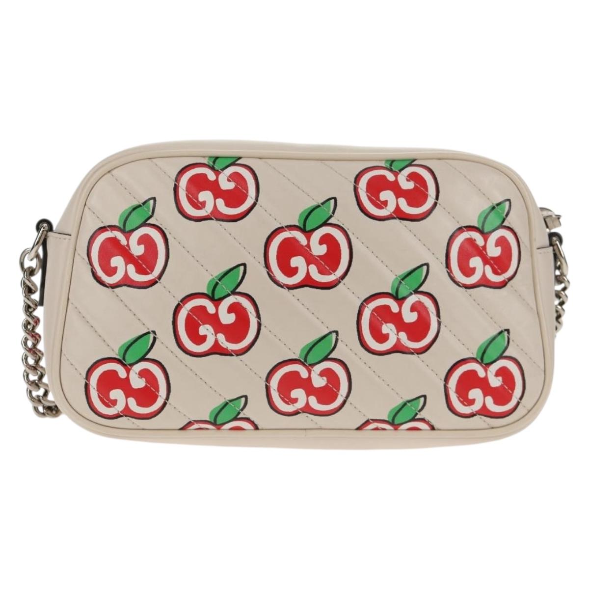 GUCCI GG Marmont Small Camera Chain bag Leather White Silver 447632 Auth 146077M