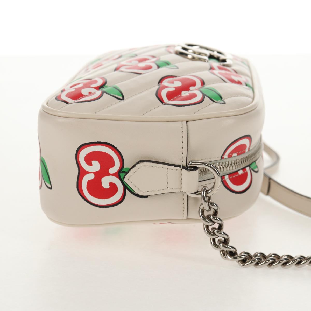 GUCCI GG Marmont Small Camera Chain bag Leather White Silver 447632 Auth 146077M