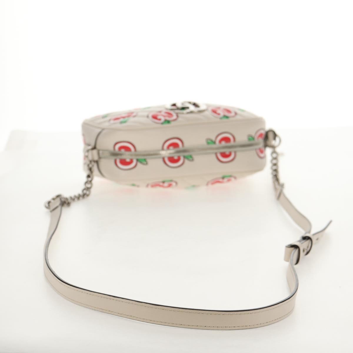 GUCCI GG Marmont Small Camera Chain bag Leather White Silver 447632 Auth 146077M