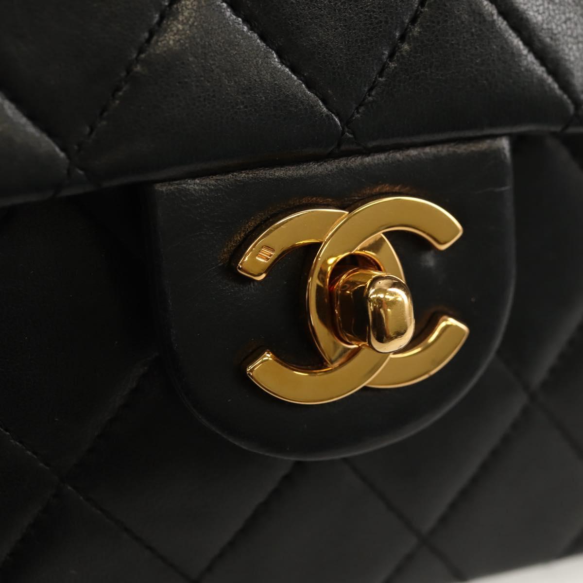 CHANEL Matelasse Chain Shoulder Bag Lamb Skin Black Gold CC Auth 146079SAV