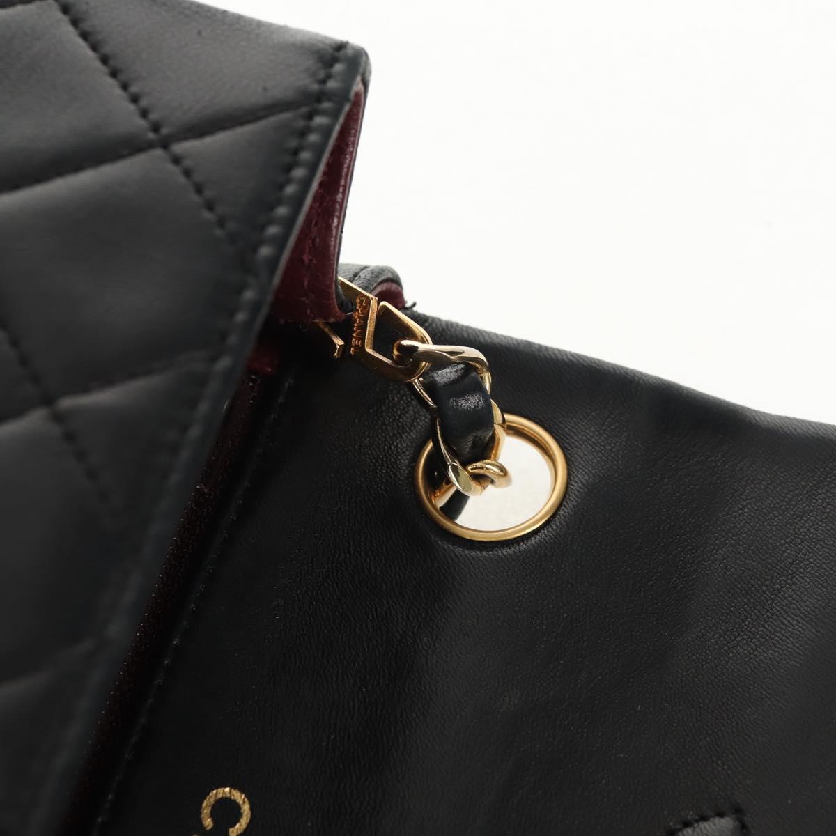 CHANEL Matelasse Chain Shoulder Bag Lamb Skin Black Gold CC Auth 146079SAV