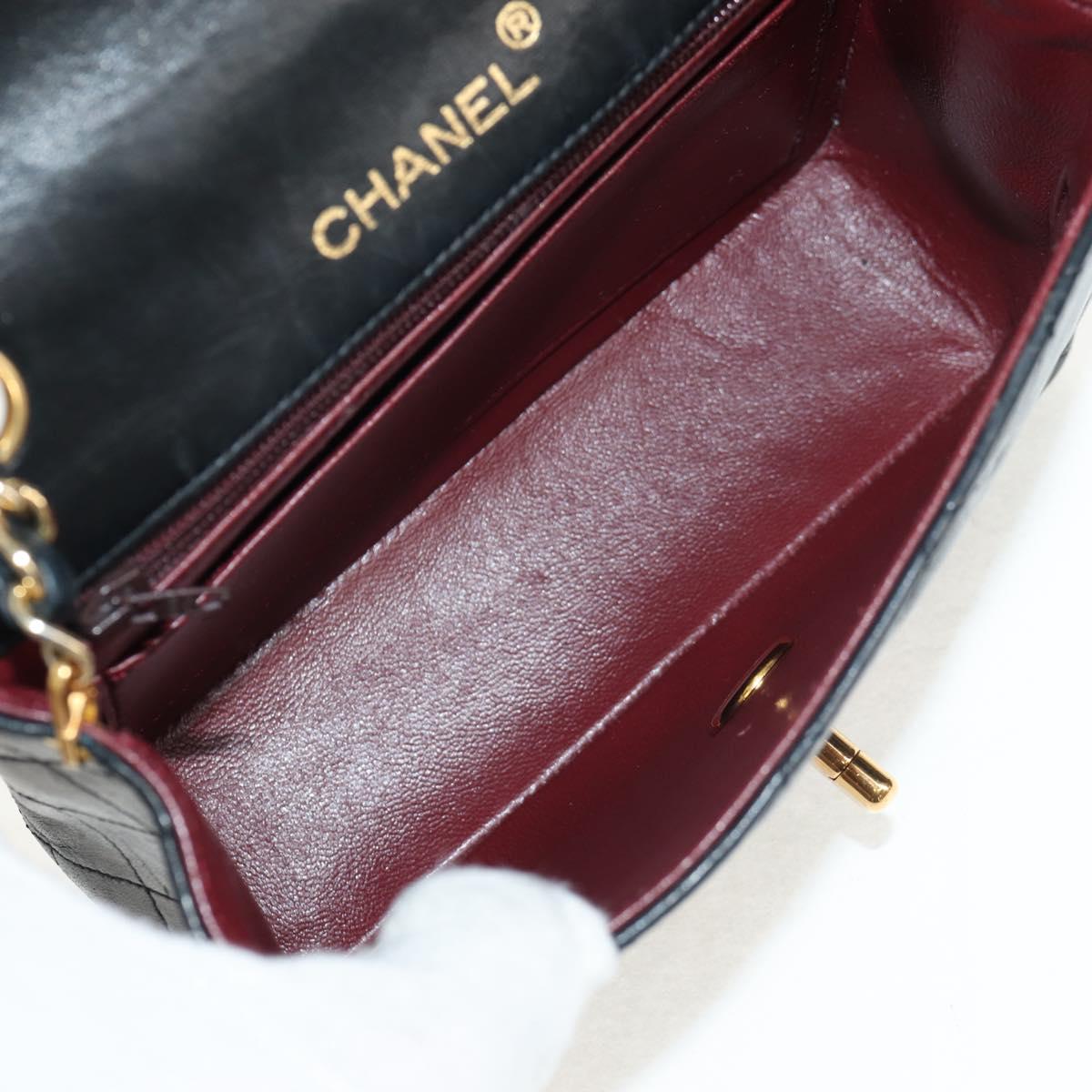 CHANEL Matelasse Chain Shoulder Bag Lamb Skin Black Gold CC Auth 146079SAV