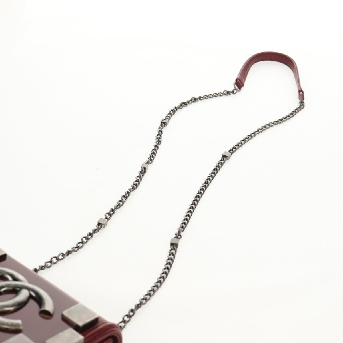 CHANEL Matelasse Boy Brick Chain Bag Lamb Skin Bordeaux CC Auth 146080SM