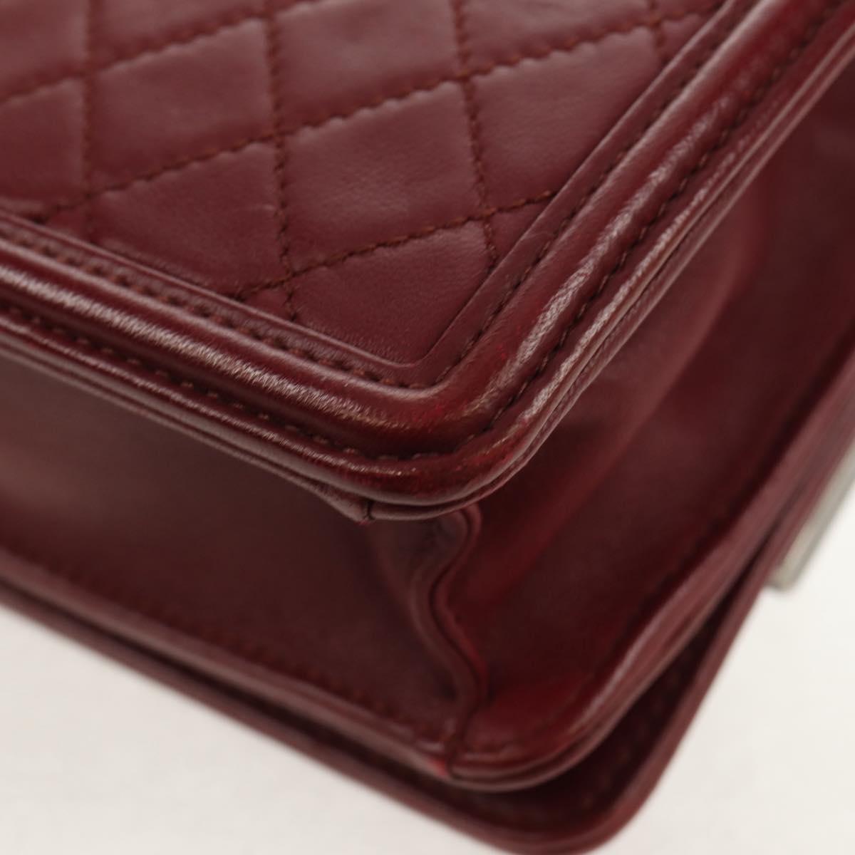 CHANEL Matelasse Boy Brick Chain Bag Lamb Skin Bordeaux CC Auth 146080SM