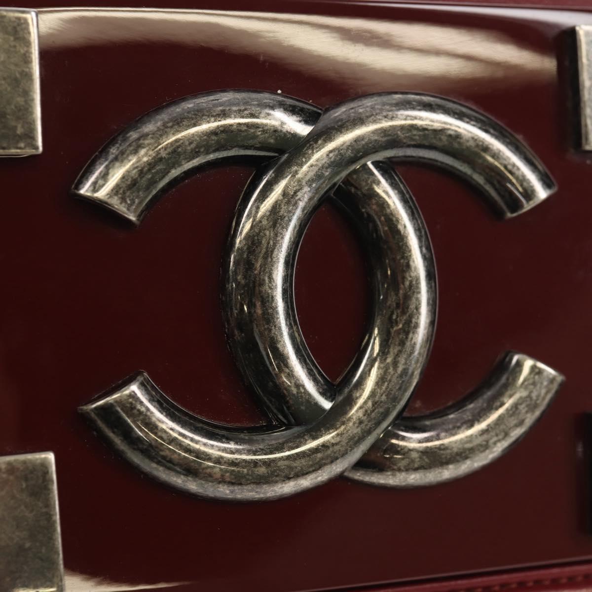 CHANEL Matelasse Boy Brick Chain Bag Lamb Skin Bordeaux CC Auth 146080SM