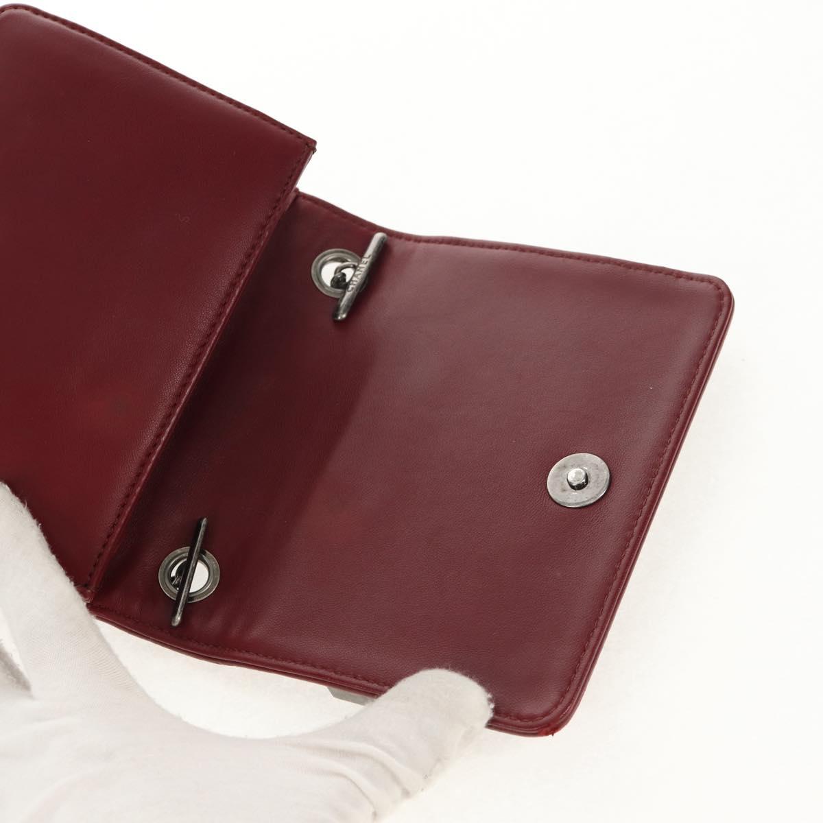 CHANEL Matelasse Boy Brick Chain Bag Lamb Skin Bordeaux CC Auth 146080AM